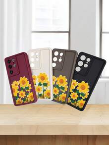Sunflower Pattern Cute Aesthetic Phone Case Compatible With Samsung Galaxy S25Ultra S25Plus S25 S24FE S24 S23 S22 S21FE S21Ultra Plus Note20 Note20Ultra A13 A14 A15 A16 A17 A33 A34 A35 A36 A52 A53 A54 Case - 酒紅色 - 查看 9