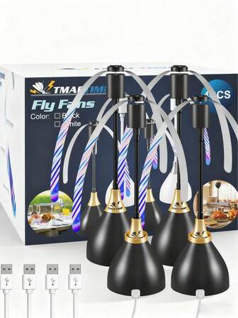 Ventiladores repelentes de moscas TMACTIME 2/3/4 paquetes - Alimentados por batería y de doble uso USB, ventilador eficaz para mesa con aspas suaves para el hogar, picnics, fiestas de barbacoa, control portátil de insectos, funcionamiento silencioso ≤36V