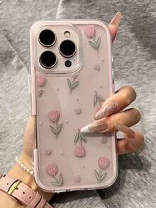 1pc Soft Solid Color Perforated Phone Case, Pink Floral Heart 2D Print Phone Protective Cover, Compatible With IPhone 11/12/13/14/15/16/16 Pro Max/12 Pro/13 Pro/14 Pro/15 Pro/16 Pro/14 Plus/15 Plus/16 Plus/12 Pro Max/13 Pro Max/14 Pro Max/15 Pro Max/16 Pro Max, Delicate Texture Phone Case Compatible With Iphone 17/17 Pro/17 Pro Max/Air Latest Apple Phones