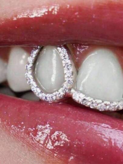 1pc Hollow Bar Zirconia Shiny Metal Hip Hop Tooth Jewelry, Fashion Party Nightclub Accessory, Unisex Christmas Gift