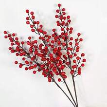 1 cái/2 cái/4 cái, Cành quả mọng đỏ nhân tạo 24 inch, Thân quả mọng xốp, Giáng sinh, Năm mới, Lễ hội mùa xuân Trang trí bình hoa tự làm tại nhà Cành quả mọng, Trang trí để bàn - Đỏ - Xem 6