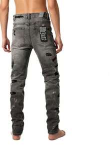 Men American Style Jeans High Quality  Casual Distressed Patch Slim Fit Skinny Ripped Embroidered Denim Pants For Men Fashionable Streetwear Brand New Design - 1 - Xem 3