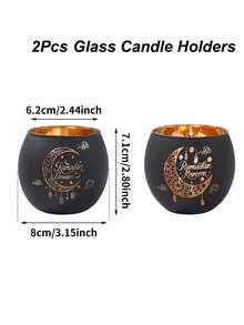 2pcs Vintage Glass Ramadan Candle Holders, Islamic Style Black Gold/Platinum Moon & Star Design Candle Stands, Suitable For Ramadan Table Decor, No Power Or Battery Needed, Ramadan Blessing (Candles Not Included), Eid Al-Fitr Home Decor, Eid Al-Fitr Cabinet Living Room Decor, Eid Al-Fitr Gift, Ramadan Blessing Decor, Ramadan Lantern, Ramadan Lighting, Ramadan Supplies, Ramadan Blessing, Ramadan Prayer, New Year Decor - EID Ramadan Kareem - View 13