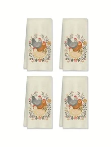1/2/4pcs Extra Large Farmhouse Style Chicken And Rooster Kitchen Towels - Vintage Country Farm Decor Dish Cloths, Featuring Chicken And Floral Patterns, Soft Pastel Tones (Pink/Beige/Green/Brown/Gray/White) - Ideal Housewarming Gift For Chicken Lovers, Moms, Ladies - Machine Washable - 15.7 X 23.6 Inch Rectangular Towels With Charming Chicken And Rooster Designs, Suitable For Rustic Style Kitchens And Bathrooms - Beige - View 6