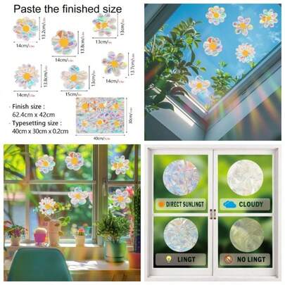 6 calcomanas de ventana de margaritas de primavera y verano, calcomanas de vidrio de doble cara brillantes de prisma arcoris anticolisin, para ventanas de espejo de vidrio, tiendas, suministros