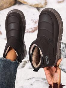 女士冬季新款靴子，加厚保暖冬靴，防水防滑耐磨防寒中筒一脚蹬轻便多功能户外靴 - 棕 - 查看 4