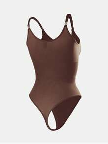 1pc Women Seamless Shapewear Bodysuit, Thong Bottom, Slimming Shaping Bodysuit, Tummy Control Bodysuit, Shapewear, Waist Trainer - Brown - View 7