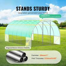 Walk-In Tunnel Greenhouse, Hoop House Greenhouse Tunnel, Plant Hot House With Galvanized Steel Frame, Green PE Cover, Roll-Up Zipper Door And Windows For Outdoor. - 綠色 - 查看 3