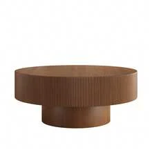 FUNIDEE Elegant Easy Assembly Round Coffee Table With 6.8" Thick Tabletop, Modern Drum End Table, Minimalist Fluted Center Table With Sturdy Base For Living Room, Home Decor, Room Decor - Walnut Colored - 查看 10