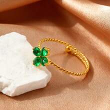 Elegant Multicolor Four-Leaf Clover Ring, Stainless Steel Open Ring For Women, Suitable For Daily Wear, Party Stacking, And Wonderful Jewelry Gift - Four Leaf Clover - View 9