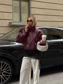 Jachetă casual pentru femei, culoare solidă, cu buzunar frontal și nasturi, haină ușoară cu detalii la buzunare, potrivită pentru toamnă/iarnă