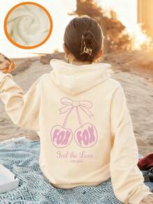 Áo nỉ lót nhiệt in họa tiết cho bé gái tuổi mới lớn, ấm áp và thoải mái cho mùa thu/đông - Màu be - Xem 1