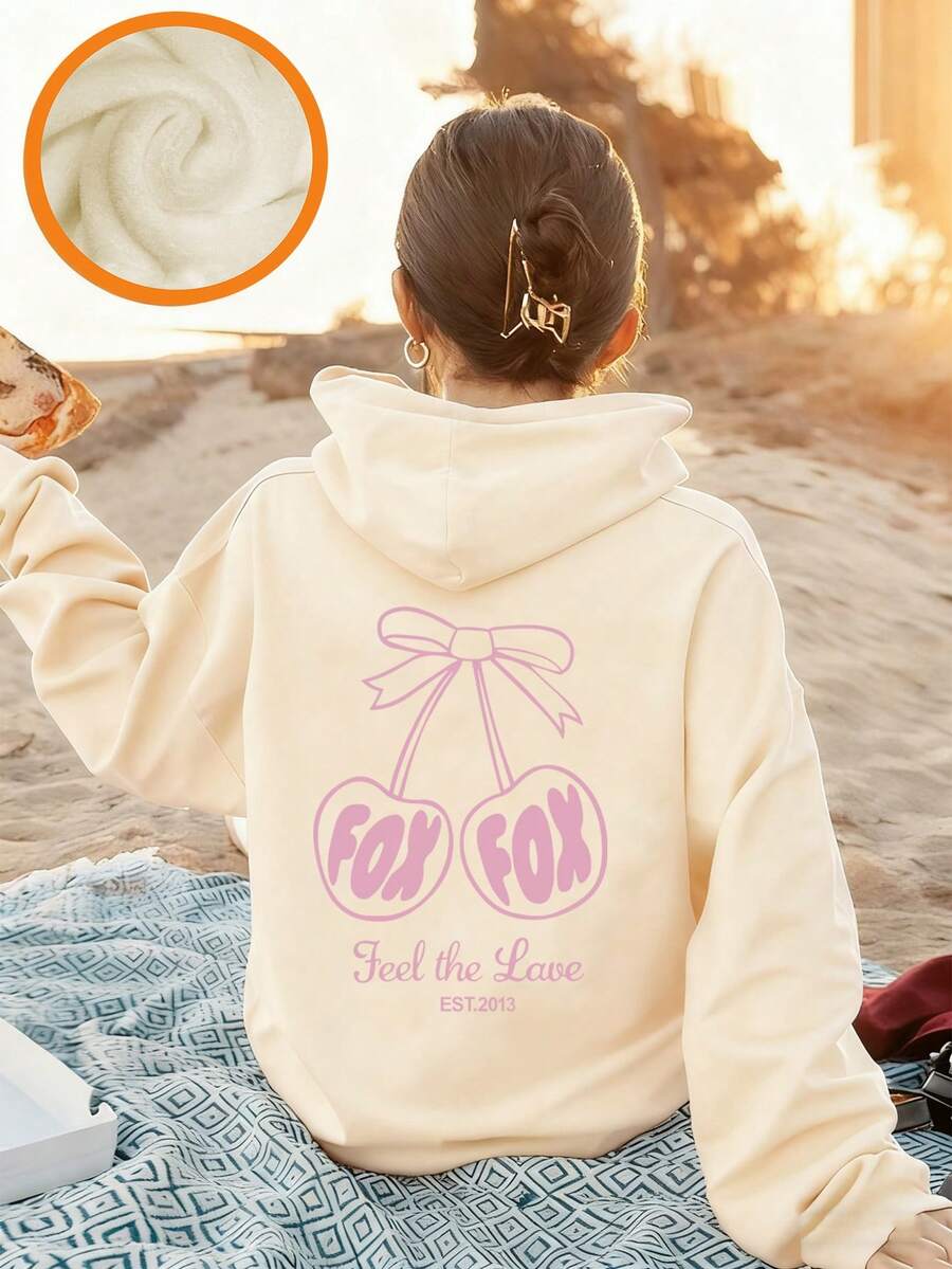 Áo nỉ lót nhiệt in họa tiết cho bé gái tuổi mới lớn, ấm áp và thoải mái cho mùa thu/đông - Màu be - Xem 1