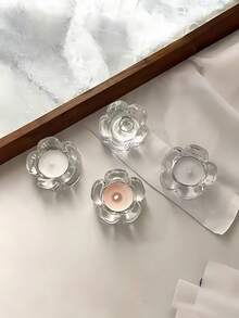 Glass Candle Holder, Transparent Glass Candle Holder, Fragrance Candle, Plum Blossom Shape, Floral Shape, Home Decor, Jewelry Storage, Decorative Candle Holder, Holiday Atmosphere Small Gift, Valentine's Day, Romantic Candlelight - Transparent - View 7