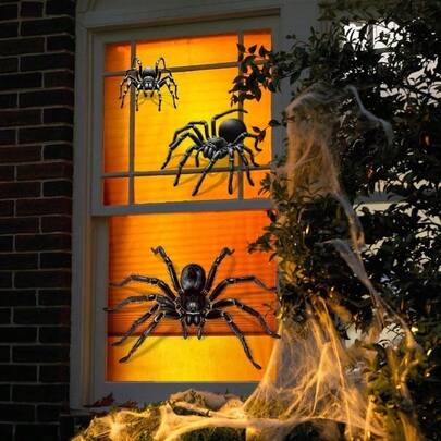 3D Halloween Window Clings Spider Window Decorations Scary Spiders Stickers For Windows Indoor Outdoor Home Party Decoration With Realistic Design And Easy Application