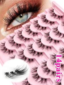 ENCHUW 14 par sztucznych rzęs, naturalny wygląd, rzęsy kocie oko z przezroczystym paskiem, delikatne sztuczne rzęsy 3D, grube rzęsy, miękkie rzęsy, puszyste naturalne rzęsy, opakowanie zbiorcze - Czarne - Zobacz 1