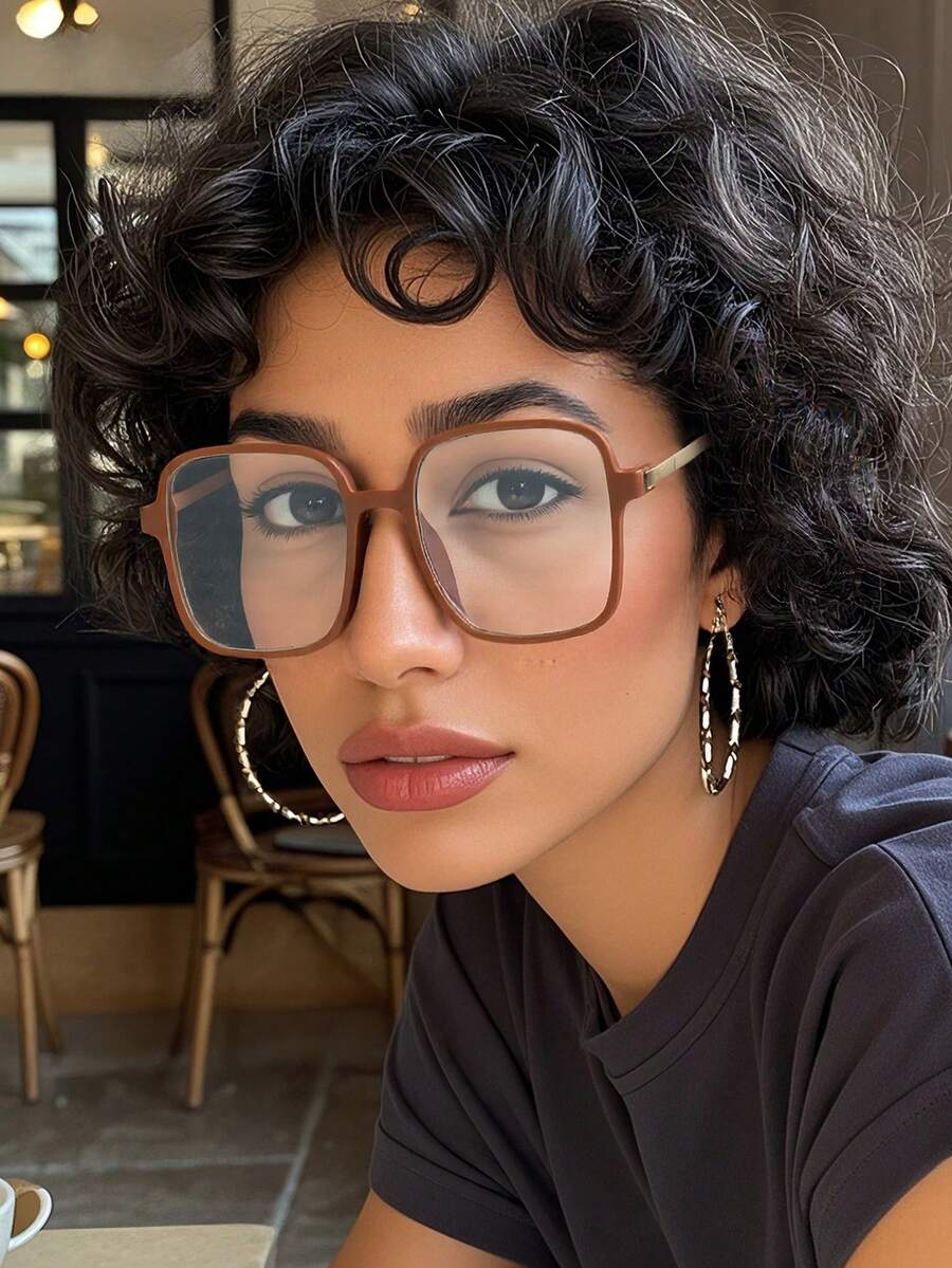 1 chiếc gọng nhựa vuông, kiểu dáng Ins tinh tế, dành cho nữ, thích hợp sử dụng hàng ngày, đi làm, đọc sách, dự tiệc âm nhạc, đi học, cuối tuần, hẹn hò, làm quà tặng thời trang cho nữ. - Trong sáng - Xem 1