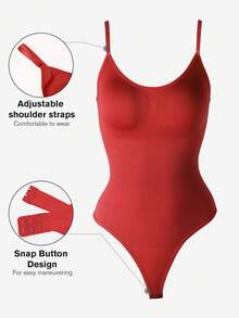 1件装女士无缝塑身连体衣，丁字裤底，瘦身塑形连体衣，收腹连体衣，塑身衣，束腰带 - 紅色 - 查看 5