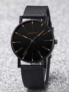 4/1 Set, Reloj de cuarzo de negocios minimalista de moda para hombres con pantalla de puntero, reloj de lujo con diseño de esfera simplista, juego de joyería de 3 piezas que incluye collar, pulsera y anillo, adecuado para negocios, reuniones, fiestas, mantenimiento de la hora y como regalo para diversas ocasiones