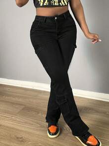 Women's Jeans Casual Black Skinny Stretch Flared Pants Workwear Teacher Pants Flare Sweatpants Winter Clothes Fall Back To School Women Jeans  Back To School Clothes - 黑色 - 查看 6