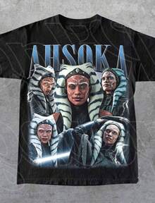 Ahsoka Tano Shirt, Vintage Retro Jedi Graphic Unisex T-Shirt, Mandalorian & Rebels Cosplay - 黑色 - 查看 1