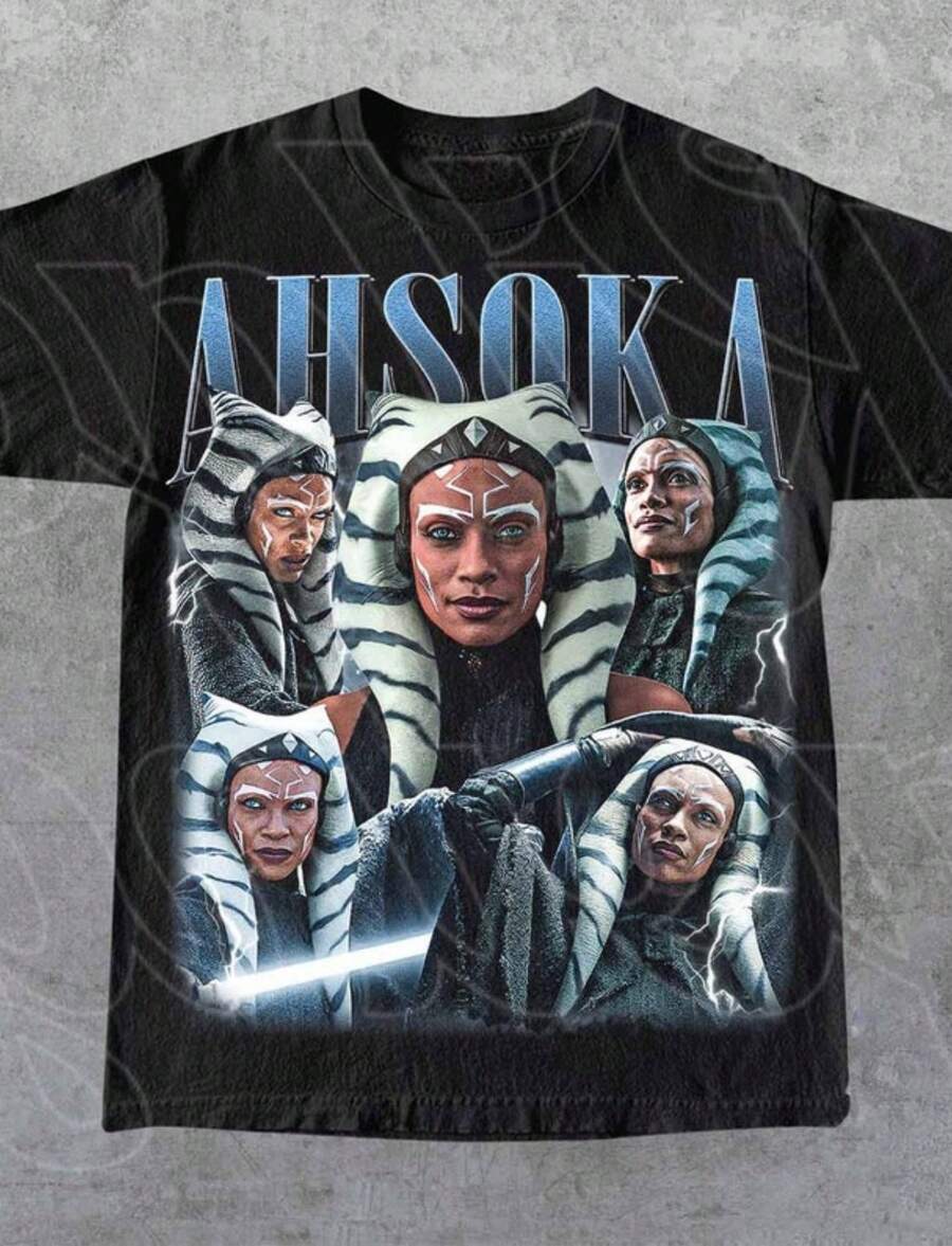 Ahsoka Tano Shirt, Vintage Retro Jedi Graphic Unisex T-Shirt, Mandalorian & Rebels Cosplay - 黑色 - 查看 1