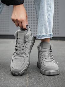 2025 New Men's Gray Suede High-Top Sneakers, Lace-Up Thick-Sole Height-Increasing Casual Shoes, Versatile Daily Commute Board Shoes, Outdoor Preppy-Style Walking Shoes - 灰色 - 查看 10