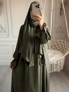 1pc Nida Fabric Scarf Attached Abaya Khimar, Suitable For Women's Daily Wear And Prayer, All Season