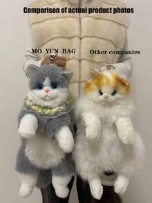 Simulation Cloth Cat Backpack Kitten Schoolbag Best Gift For Girls Random Scarf Random Comb Cute Bag Fashion Backpack Christmas Gift Valentine's Day Gift - Grey - View 2