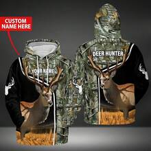 Customized Name Deer Hoodies Hunting Unisex Hoodies 3D All Over Printed Full Size S-5XL DS93002 Print For Men Women Him Her - 風格 - 查看 3