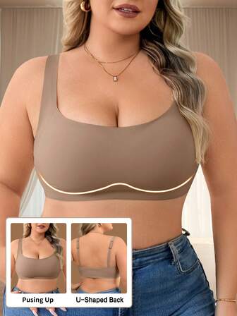 女士无钢圈运动文胸，可调节肩带，性感露背设计，中等支撑，日常穿着