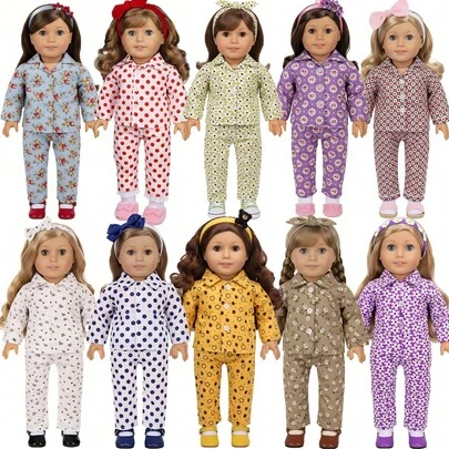 Soft & Comfortable Pajamas For 16" Baby Dolls & 18" American Girl Dolls, Multiple Cute Christmas Cartoon Prints, Easy To Put On/Take Off, Great Gift For Boys & Girls Birthday Or Christmas (Doll Not Included)