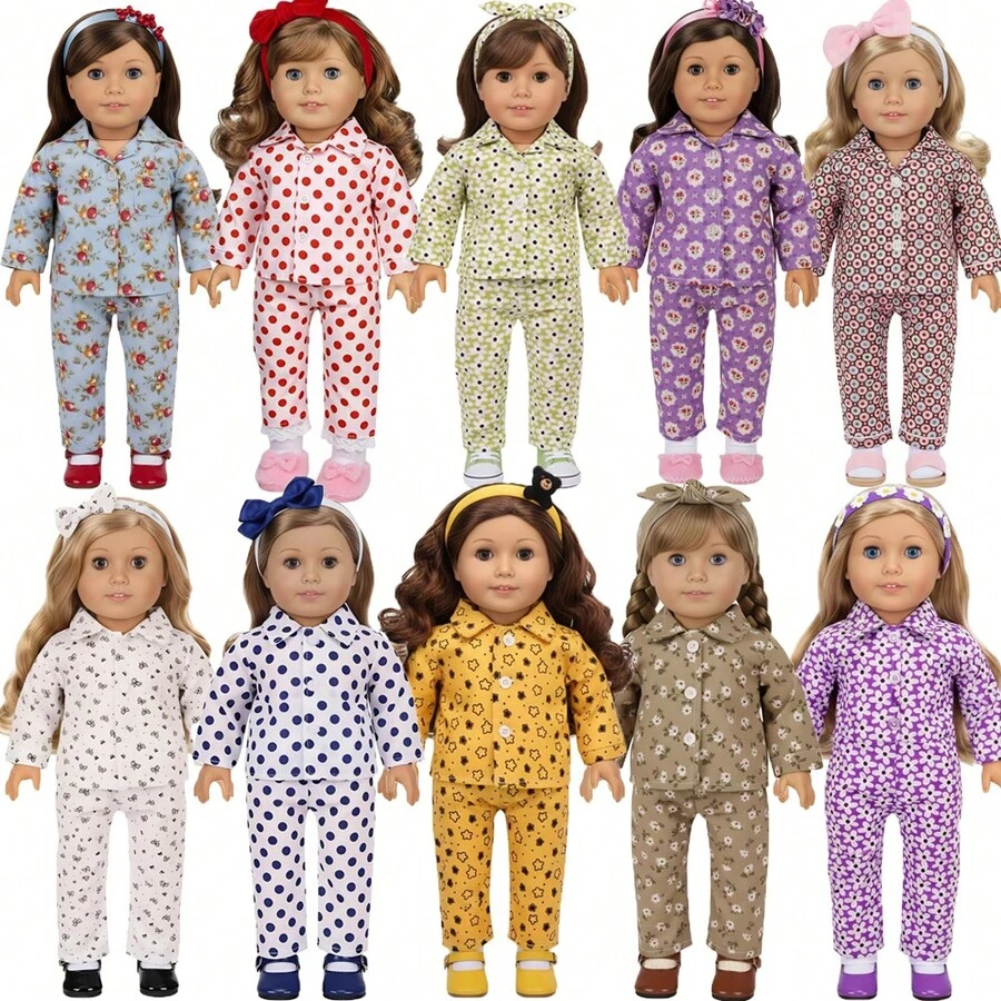 Soft & Comfortable Pajamas For 16" Baby Dolls & 18" American Girl Dolls, Multiple Cute Christmas Cartoon Prints, Easy To Put On/Take Off, Great Gift For Boys & Girls Birthday Or Christmas (Doll Not Included) - Multicolor - View 1