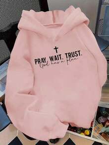 Fall Clothes For Women1PCS 2025 New Fleece Hooded Sweatshirt, Y2K Style, "Pray, Wait, Trust, God Has A Plan", Women's Winter Clothing, Women's Casual Fit, Autumn And Winter Comfortable Printed Sweatshirt, S-XXL Available, Comfortable Fabric, Machine Washable, Loose Fit, Daily Wear-Premium Cotton Graphic Printed Round Neck T-Shirts-365TLoose And Comfortablechristmas>Clothes - 黑色 - 查看 9