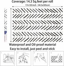 Arthome 44x300CM Papel de Contacto Pelar y Pegar Papel Pintado Geometría Líneas Sarga Autoadhesivo Rollo de Papel de Paredíble para Armarios Estantes de Escritorio de Encimera - Líneas Sarga - Ver 7
