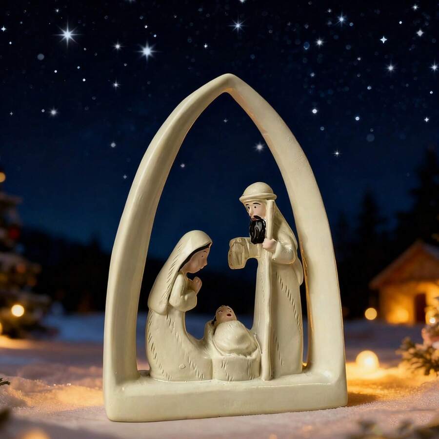 Pequeño belén, lindo pesebre, figuras de la Sagrada Familia, adornos del nacimiento de Jesús para el hogar. Las decoraciones del día de San Valentín se pueden colocar en fiestas de empresas y escuelas, y son imprescindibles para los regalos del día de San Valentín y Año Nuevo. - Blanco - Ver 1