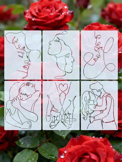 6 piezas de plantillas reutilizables de arte lineal elegante, adecuadas para bodas, fiestas, scrapbooking, pisos, lienzos