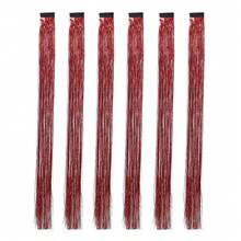 6件套闪亮发饰夹式20英寸发饰接发片，耐热闪亮亮片接发片，红色仙女发饰，圣诞派对适用 - 酒紅色 - 查看 9