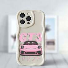 Funda para teléfono con diseño de coche rosa y carcasa de onda crema, compatible con varios modelos de de, incluyendo 6 Plus, 15 Pro, 12 yás. - Blanco - Ver 10