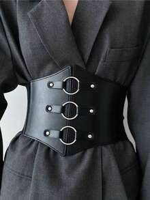 1 pieza Cinturón con hebilla redonda, adecuado para fiestas, vacaciones y uso diario - Negro - Ver 5