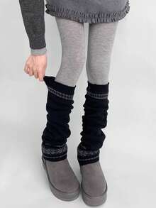 1双日式风格女士加厚雪花针织腿套，适合秋冬季穿着 - 彩色 - 查看 6