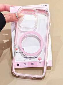 1 件时尚奢华纯色磁性透明全覆盖手机壳，适用于 17/17 Air/17 Pro/17 Pro Max/16 16 Pro 16 Plus 16 Pro Max 15 14 13 11 12 Pro Max，无线充电盖，防震，夏季多巴胺 - 粉色 - 查看 1