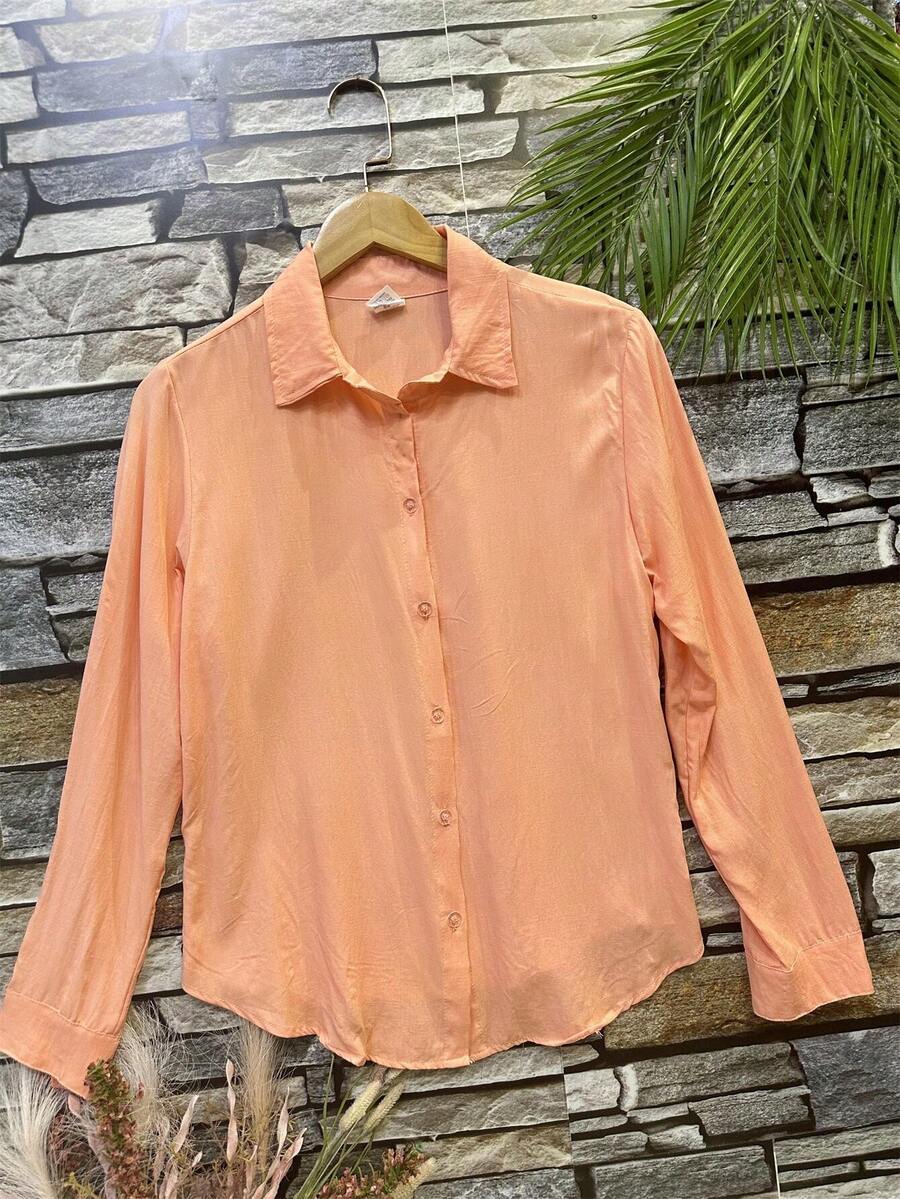 Women's Long-Sleeved Shirt Made Of Beautiful Viscose Fabric. - 珊瑚粉 - 查看 1