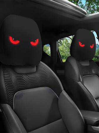 半只红眼汽车头枕套 - 全新设计，适用于所有车型，安装简便 - 趣味汽车内饰装饰 - 布艺头枕保护套，汽车配件趣味礼品