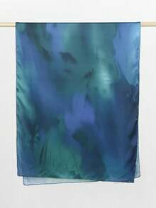 1 Stück Damen Boho Aquarell Satin Muster Kopftuch, Sonnenschutz Kopfbedeckung, elegantes vielseitiges Tuch Schal geeignet für den täglichen Gebrauch, Strand, Urlaub - Blau Grün - Übersicht 5