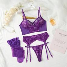 4-Piece Sexy Series Hollowed Out Straps Lace Bow Ladies Sexy Underwear Set,Christmas Lingerie,Christmas Lingerie Women,Lingerie For Women,Lencería Erótica De Mujer,Lingerie Set,Christmas Outfit Women,Lingerie For Women Roleplay,Lingerie For Women>Costume,Sexy Lingerie - Màu tím đậm - Xem 9