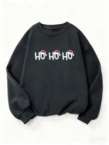 Sudadera de algodón para hombre, sudadera con estampado navideño, sudadera con hombros caídos para hombre, sudadera gruesa y cálida de cuello redondo de gran tamaño para otoño e invierno, adecuada para clima frío. - Gris niebla - Ver 3