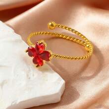 Elegant Multicolor Four-Leaf Clover Ring, Stainless Steel Open Ring For Women, Suitable For Daily Wear, Party Stacking, And Wonderful Jewelry Gift - Four Leaf Clover - View 5