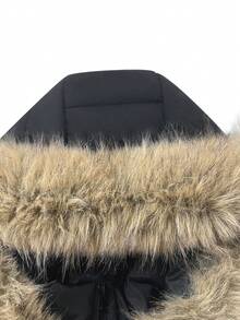 ASANDY Women's Fall Winter Mid-Length Padded Coat - Oversized Fur Hood Parka - Black - View 7