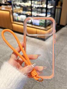 2-In-1 Shock-Proof & Anti-Fall Minimalist Clear Color Frame Phone Case + Wrist Strap Compatible With IPhone 11, 12, 12 Pro, 12 Pro Max, 13, 14, 13 Pro Max, 14 Pro Max, 15 Pro, 15 Pro Max, 16, 16 Pro, 16 Plus, 16 Pro Max, 17, 17 Pro, 17 Air, 17 Pro Max - Orange - View 3